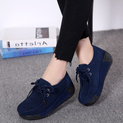 main image22022 Autumn Women Flats Shoes Platform Sneakers Shoes Leather Suede Casual Shoes Slip on Flats Heels