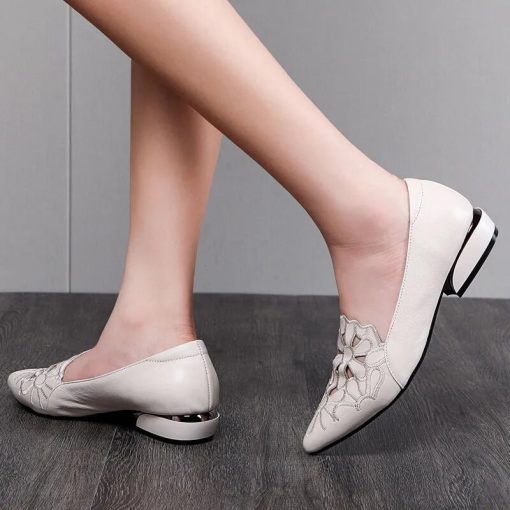 main image22022 New Mid Heel Shoes Women Heels Wedding PU Leather Hollow Out Black Square Heel Formal