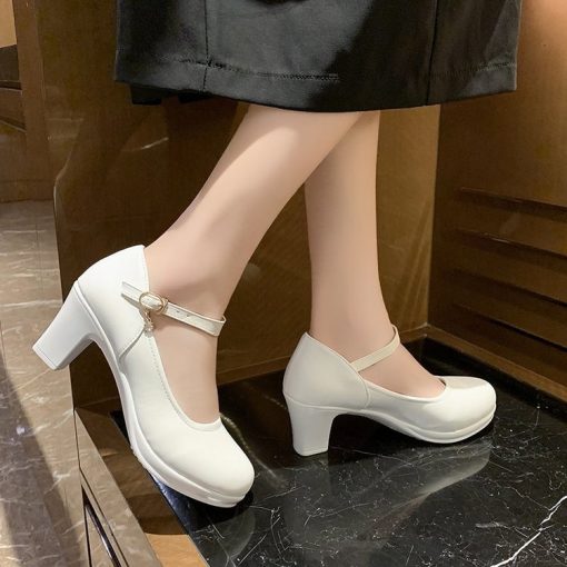 main image22022 New Women Dress Shoes Medium Heels Mary Janes Shoes Patent Leather Pumps Ankle Strap Ladies