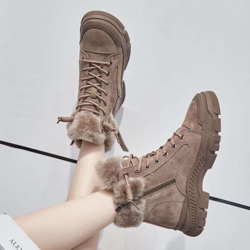 main image22022 Winter Shoes Women Snow Boots Thick Sole Warm Plush Cold Winter Shoes Genuine Leather Suede