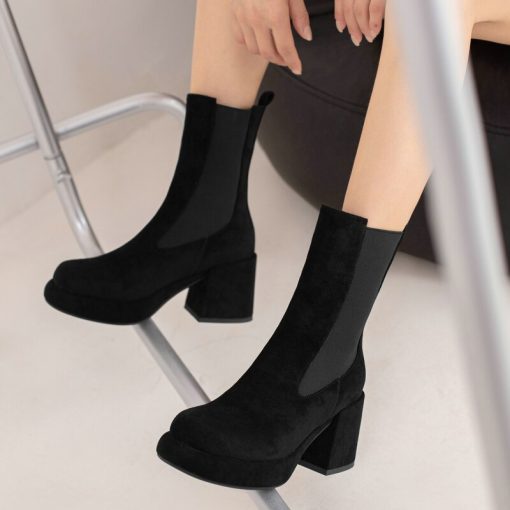 main image22023 New Women Stretch Ankle Boots Cozy Square Heel Platfrom Chelsea Boots Fashion Classic Retro Western