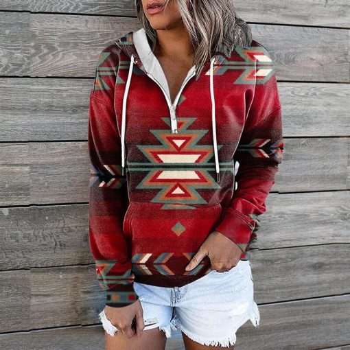 main image2Autumn Winter Retro Western Ethnic Geometric Hoodies Sweatshirt Women s Casual Vintage Loose Street Sweatshirts Boho