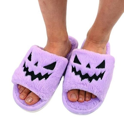 main image2Halloween Pumpkin Lantern Slippers 2022 Autumn Soft Furry Comfort Closed Toe Slides Women Size 43 Outdoor