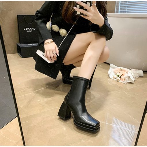 main image2New Autumn Winter Women Ankle Boots Female Pu Square Toe Block Heels Short Boot Ladies Keep