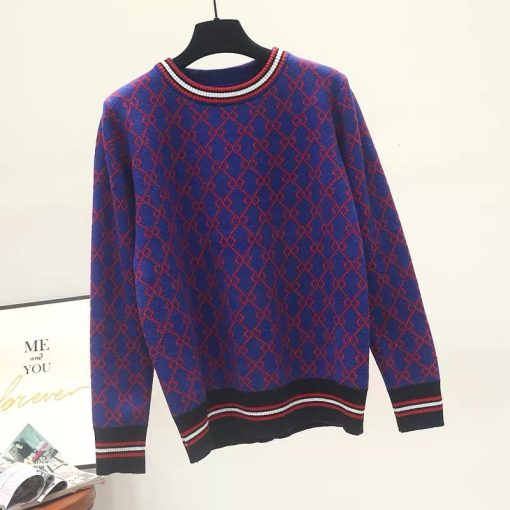 main image2SAYTHEN Autumn And Winter New Loose Knit Sweater Korean Style Pullover Round Neck Geometric Clash Jacquard