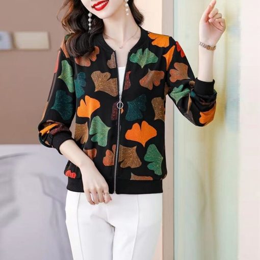 main image2Spring Autumn Casual Fashion Print Zipper Coat Female Oversized All match Pocket Cardigan Top Streetwear Jacket
