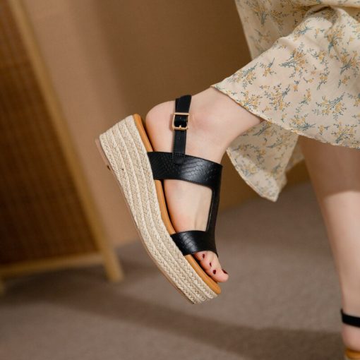 main image2Women Shoes Platform Snake Print Retro Open Toed Wedges Comfortable Classic Fashion Casual All match Fish