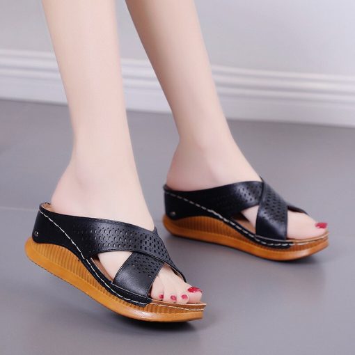 main image2Women Wedges Slippers Sandals Summer Shoes Woman Platform Sandals Cut out Style Soft Sole Slip on