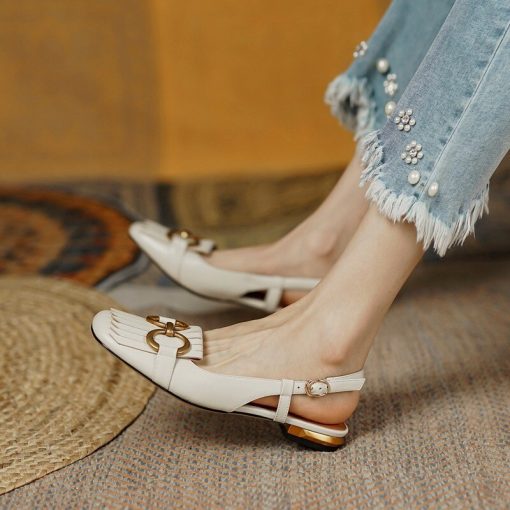 main image2Women s Sandals 2022 New Summer Fashion Leather Low Heel Square Toe Sexy Casual Flat Baotou