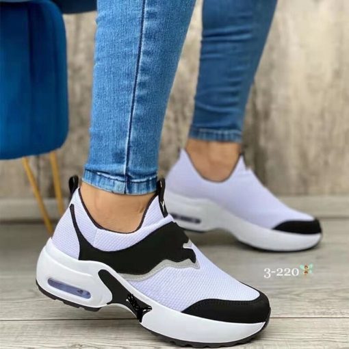 main image2Women s Shoes 2022 Autumn Large Size Round Toe Thick Sole Flying Woven Colorblocking Casual Women