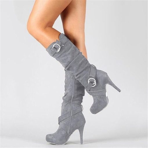 main image32019 Sexy Knee High Women Boots Thin High Heel Round Toe Platform Fashion Ladies PU Leather