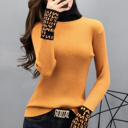 main image33803 Spring Autumn2022 Knitwear Sweater Women Long Sleeved Women Sweaters And Pullovers Turtleneck Slim Sweaters