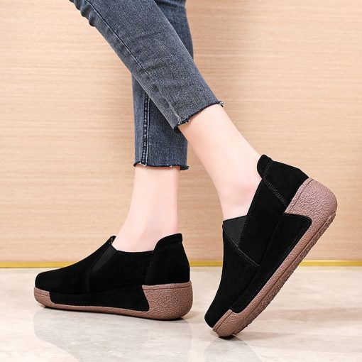 main image3Comemore 2022 Trend Spring New Leather Sneakerswith Platform Fashion Thick Bottom Slip on Shoes Women s