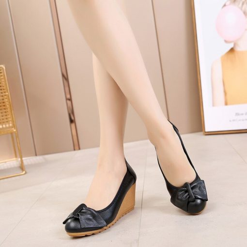 main image3Genuine Leather High Heels Women Wedge Shoes Casual Woman Shoes Elegant Ladies Wedges Soft Comfortable Female