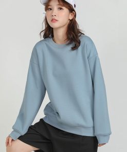 main image3Korean Style Female Pullover Tops Lantern Sleeve 2022 New Solid Color O Neck Leisure Fashionable Spring