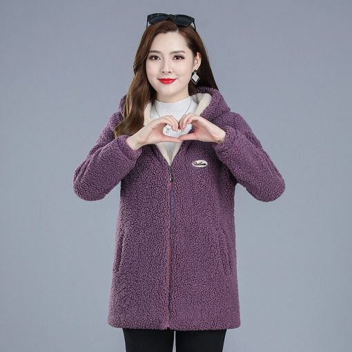 Middle-aged Mother Women's Lamb Wool Coat 2022 New Fashion Winter Jacket Women Loose Hooded Mid-length Female Overcoa