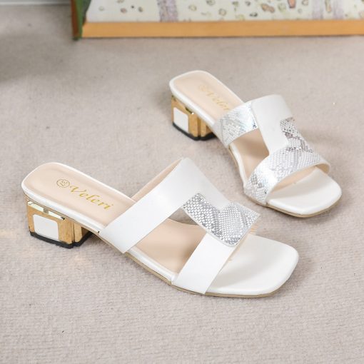 Mixed Colors Leather Women Slippers Elegant Open Toe Shallow Striped Non-Slip High-Heeled Slides Designer Fish Mouth Sandals