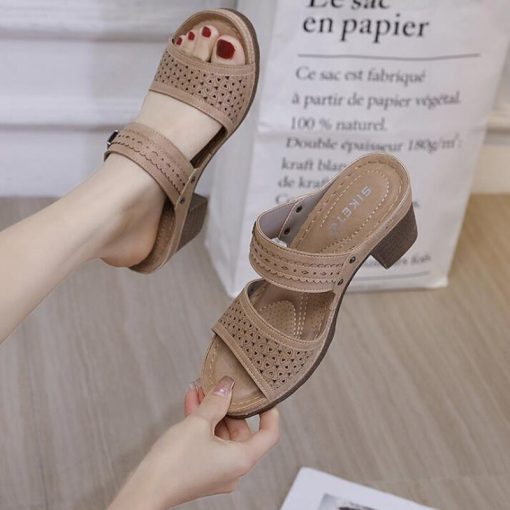 main image3New Female Sandals fashion Summer Slippers Ladies High Heels Square Open Toe Slides Party Shoes Women