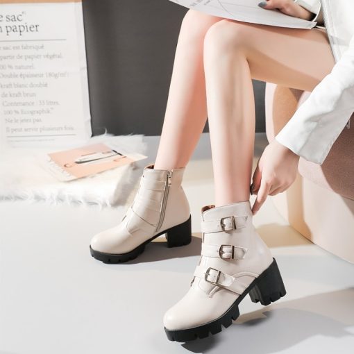 main image3New round head knight boots thick heel high heel women short boots extra large size women