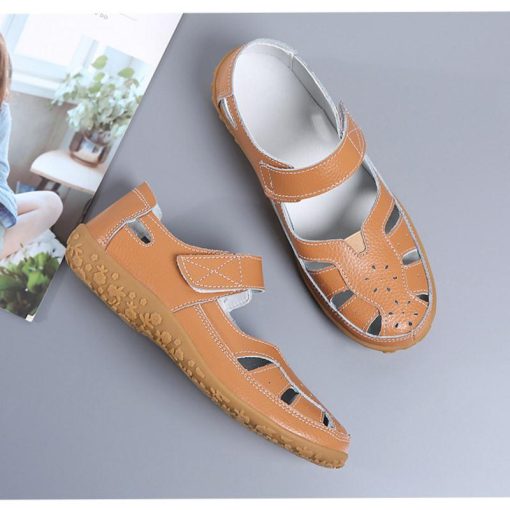 main image3Split Leather Big Size EU42 Female Sandals High Quality Mom Casual Flat Shoes Woman Summer Sandals