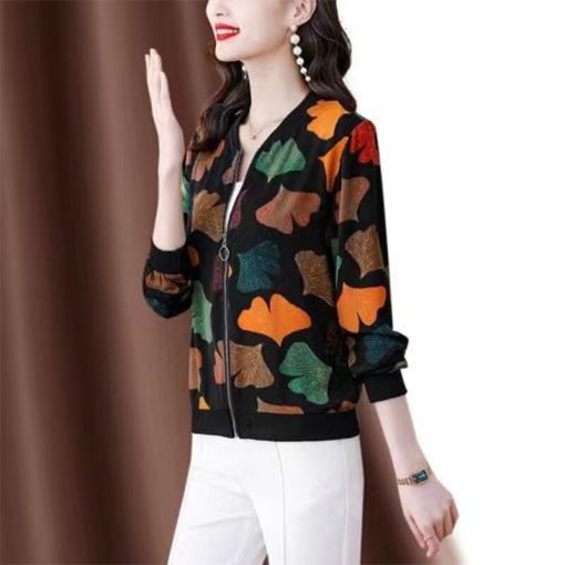 main image3Spring Autumn Casual Fashion Print Zipper Coat Female Oversized All match Pocket Cardigan Top Streetwear Jacket