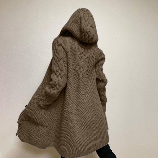 main image3Winter Fashion Long Sweater Women Cardigan Solid Color Knitted Hooded Sweaters Korean Style Thick Open Front