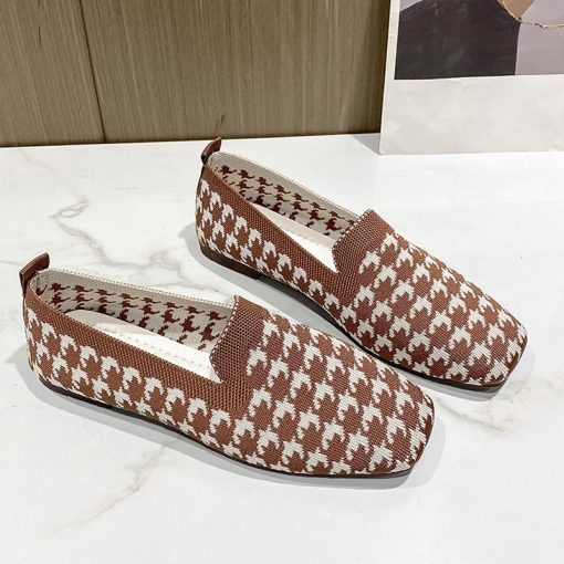 main image3Woman Loafers Houndstooth Knitted Slip On Shoes Spring Flat Moccasins Ladies Wide Fit Zapatos De Mujer