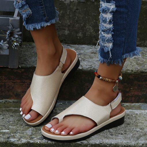 main image3Women PU Leather Shoes Comfy Platform Flat Sole Ladies Casual Soft Big Toe Foot Correction Sandal