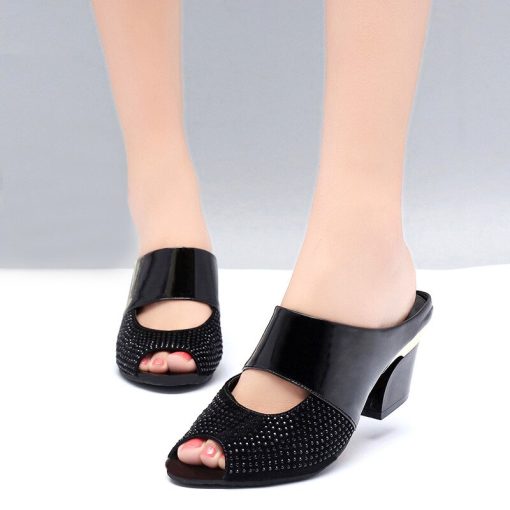 main image3Women Sandals Square Heel 2022 Summer Shoes Woman Fashion Slides Cut out Open Toe Slip On