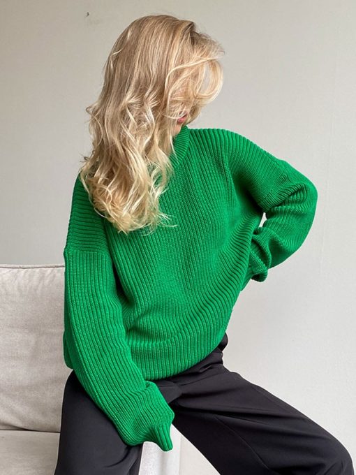 main image3Women Solid Elegant Sweater Pullovers Chic O neck Long Sleeve Knitted Sweaters 2022 Autumn Office Female