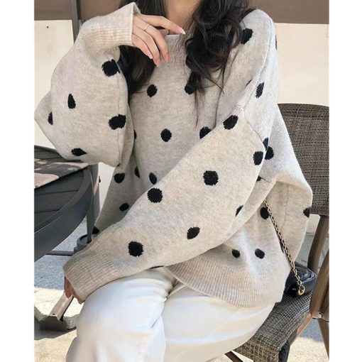 main image3wave point thickened round neck pure woolen sweater woman autumn winter lazy loose cashmere knit sweater