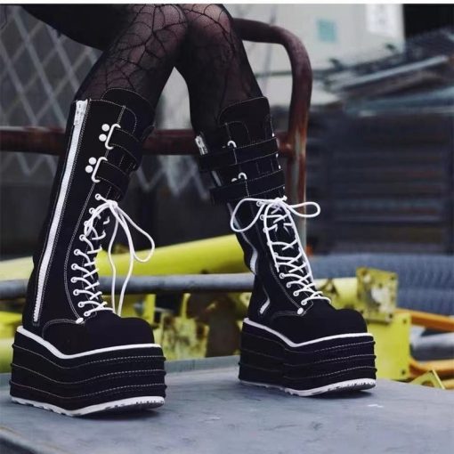 Autumn and Winter New Fashion Punk Women Knee-high Boots Thick-soled Boots Women Street Casual Street Shoes Botas De Mujer
