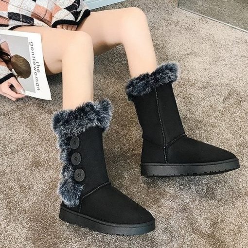 main image42021 Ladies Winter Snow Boots Round Toe Black Platform Riding Boots Long Hair Thickening Cold Resistance
