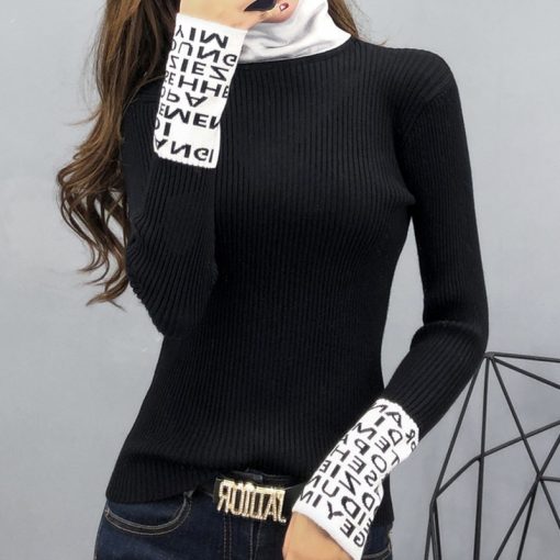 main image43803 Spring Autumn2022 Knitwear Sweater Women Long Sleeved Women Sweaters And Pullovers Turtleneck Slim Sweaters