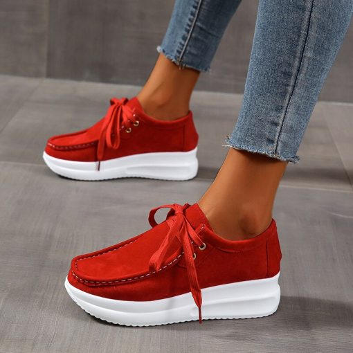 main image4Chunky Sneakers Women 2021 New Solid Color Thick Bottom Lace Up Walking Women s Shoes Female