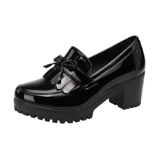 main image4Comemore Female Pumps Spring Slip on Tassels Medium Heels Oxford Women Shoes Woman Party Patent Leather