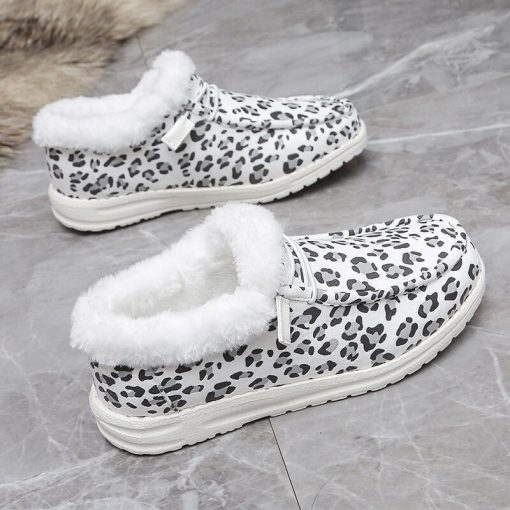 main image4Leopard Print Dude Shoes Women Comfort Flats Slip On Mujer Zapatillas Winter Warm Plush Vulcanize Sneakers