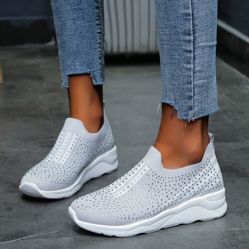 Women’s Crystal Casual Flat Sneakers – Miggon