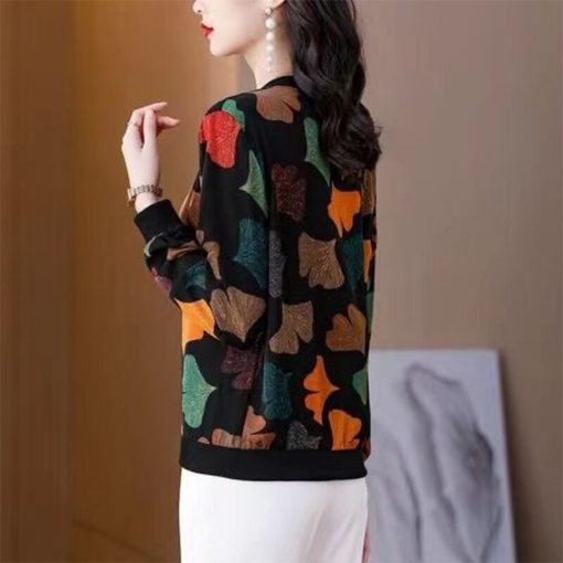 main image4Spring Autumn Casual Fashion Print Zipper Coat Female Oversized All match Pocket Cardigan Top Streetwear Jacket