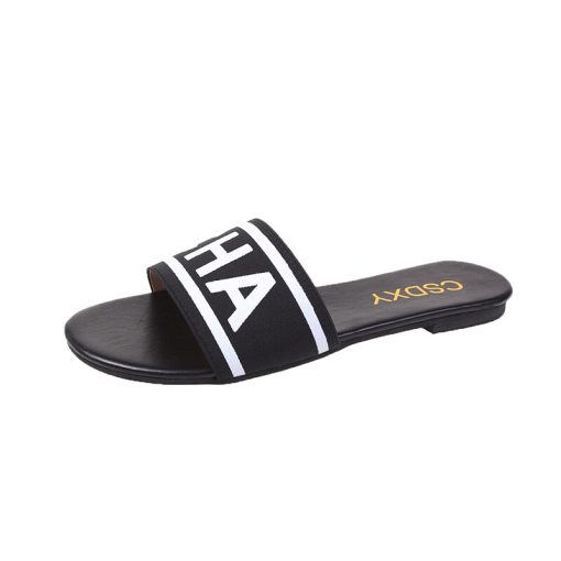 Summer Fashion Women Slides Black White Design Brand Woman Flat Heels Open Toes Slippers House Flip Flop 2022 Causal Shoes