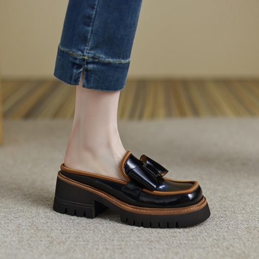 main image4Woman Mules Spring Summer 2022 Fashion Designer Slip on Square Toe Chunky Shoes Women Loafers Ladies