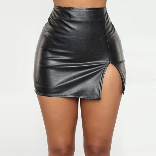 main image4Women Leather Night Clubwear Skirts Summer Pure Color PU leather Zipper Sexy Hip Leather MIni Skirts