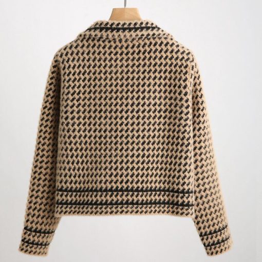 main image4Xiaoxiangfeng houndstooth coat women s autumn and winter new Korean version fashion retro slim casual knitted