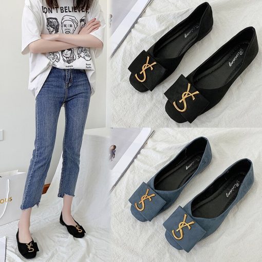 Shallow Flats Casual Shoes Women Metal Letters Loafers Oxford Slip on Moccasins Female Suede Leather Footwear Flat Shoes