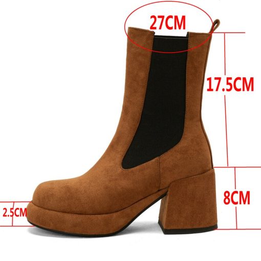 main image52023 New Women Stretch Ankle Boots Cozy Square Heel Platfrom Chelsea Boots Fashion Classic Retro Western