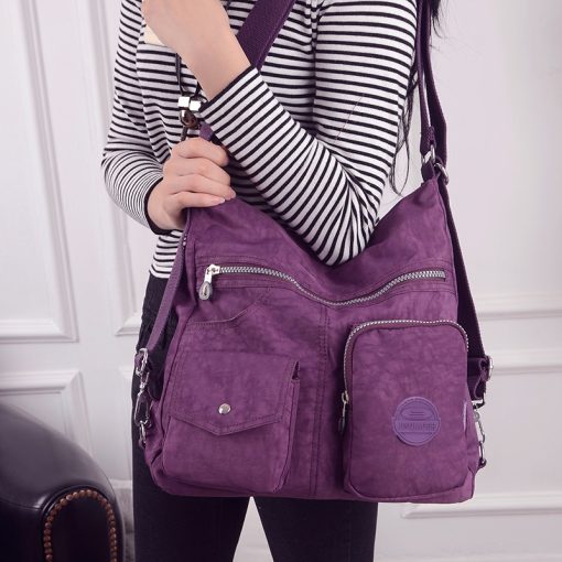 3 in 1 Women Bags Multifunction Backpack Shoulder Bag Nylon Cloth Tote Reusable Shopping Bag Ladys Travel Bag Crossbody Bag