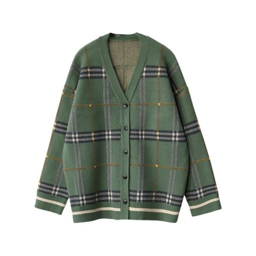 main image5CHIC VEN Autumn Winter 2021 Women s Sweaters Original Vintage Loose V neck Plaid Knitted Cardigan