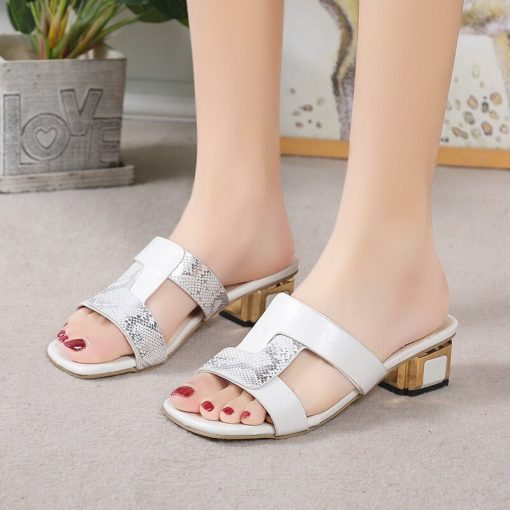 Mixed Colors Leather Women Slippers Elegant Open Toe Shallow Striped Non-Slip High-Heeled Slides Designer Fish Mouth Sandals
