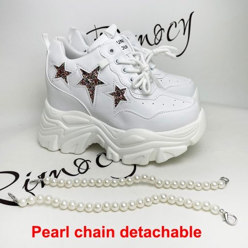 main image5Rimocy Shiny Sequins Chunky Platform Sneakers Women Breathable Lace Up Height Increase Shoes Woman Fashion Pearl