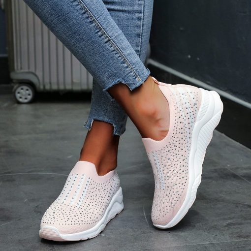 main image5Rimocy women s hot pink crystal sneakers slip on flats shoes for women 2022 Spring Non
